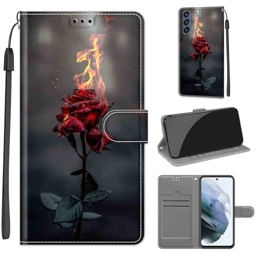 KENHONER Handyhülle für Samsung Galaxy S21 FE Hülle, Samsung S21 FE 5G Hülle, Premium Leder Flip Klappbare Stoßfeste Magnetische [Standfunktion] [Kartenfächern] Schutzhülle Tasche - Rosen von KENHONER