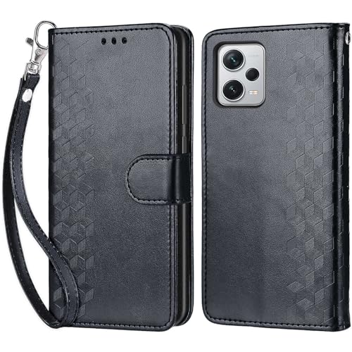 KENHONER Handyhülle für Xiaomi Redmi Note 12 Pro+ Hülle, Redmi Note 12 Pro Plus Hülle, Premium Leder Flip Klappbare Magnetische [Standfunktion] [Kartenfächern] Schutzhülle Tasche - Schwarz von KENHONER