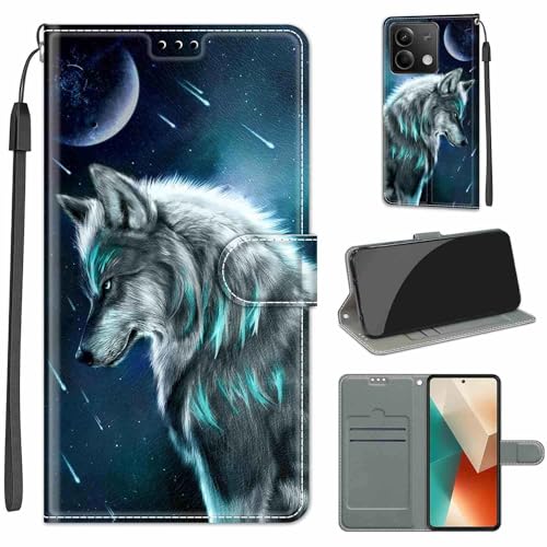 KENHONER Handyhülle für Xiaomi Redmi Note 13 5G Hülle, Redmi Note 13 5G Hülle, Premium Leder Flip Klappbare Stoßfeste Magnetische [Standfunktion] [Kartenfächern] Schutzhülle Tasche - Wolf von KENHONER