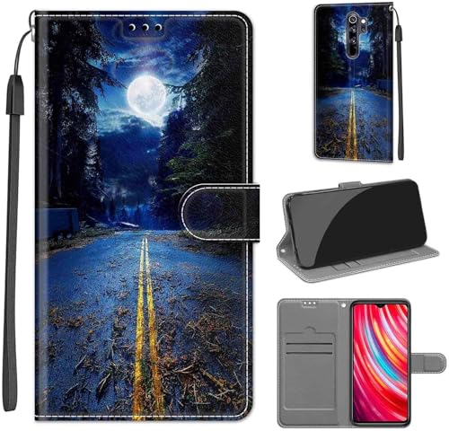 KENHONER Handyhülle für Xiaomi Redmi Note 8 Pro Hülle, Redmi Note 8 Pro Hülle, Premium Leder Flip Klappbare Stoßfeste Magnetische [Standfunktion] [Kartenfächern] Schutzhülle Tasche -Mond von KENHONER
