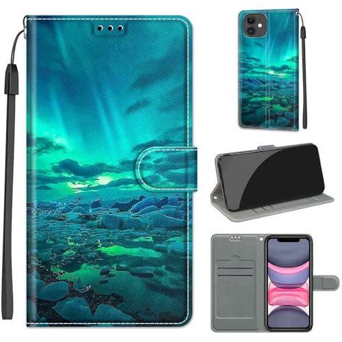 KENHONER Handyhülle für iPhone 11 Hülle, iPhone 11 Hülle, Premium Leder Flip Klappbare Stoßfeste Magnetische [Standfunktion] [Kartenfächern] Schutzhülle Tasche - Arktis von KENHONER
