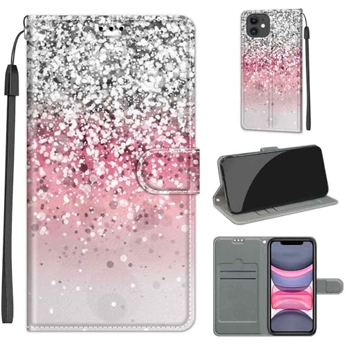 KENHONER Handyhülle für iPhone 11 Hülle, iPhone 11 Hülle, Premium Leder Flip Klappbare Stoßfeste Magnetische [Standfunktion] [Kartenfächern] Schutzhülle Tasche - Rosa von KENHONER
