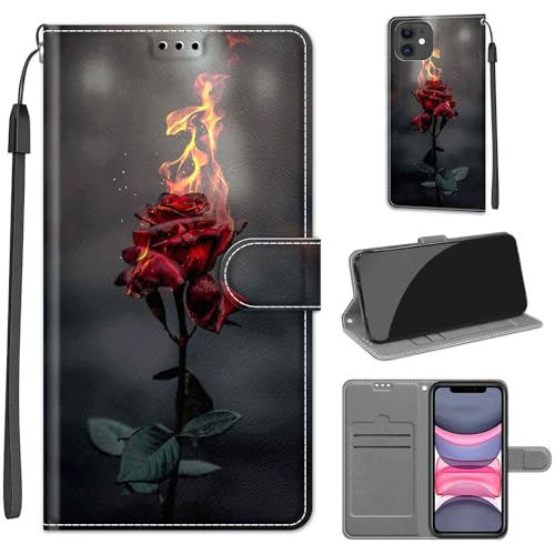 KENHONER Handyhülle für iPhone 11 Hülle, iPhone 11 Hülle, Premium Leder Flip Klappbare Stoßfeste Magnetische [Standfunktion] [Kartenfächern] Schutzhülle Tasche - Rosen von KENHONER