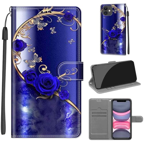 KENHONER Handyhülle für iPhone 11 Hülle, iPhone 11 Hülle, Premium Leder Flip Klappbare Stoßfeste Magnetische [Standfunktion] [Kartenfächern] Schutzhülle Tasche - Schmetterling von KENHONER