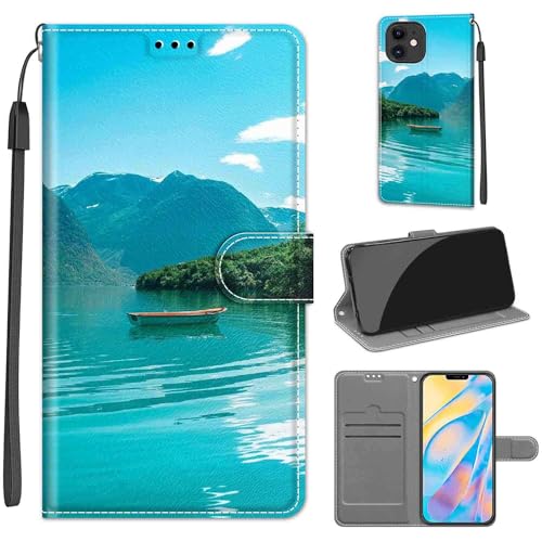 KENHONER Handyhülle für iPhone 12 Hülle, iPhone 12 Pro Hülle, Premium Leder Flip Klappbare Stoßfeste Magnetische [Standfunktion] [Kartenfächern] Schutzhülle Tasche - Boot von KENHONER