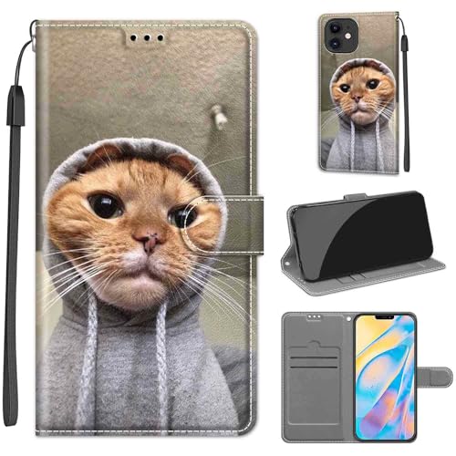 KENHONER Handyhülle für iPhone 12 Hülle, iPhone 12 Pro Hülle, Premium Leder Flip Klappbare Stoßfeste Magnetische [Standfunktion] [Kartenfächern] Schutzhülle Tasche - Katze von KENHONER