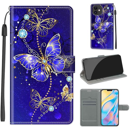 KENHONER Handyhülle für iPhone 12 Hülle, iPhone 12 Pro Hülle, Premium Leder Flip Klappbare Stoßfeste Magnetische [Standfunktion] [Kartenfächern] Schutzhülle Tasche - Schmetterling von KENHONER