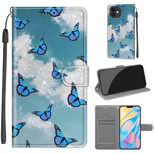 KENHONER Handyhülle für iPhone 12 Hülle, iPhone 12 Pro Hülle, Premium Leder Flip Klappbare Stoßfeste Magnetische [Standfunktion] [Kartenfächern] Schutzhülle Tasche - Schmetterling von KENHONER