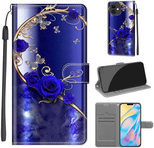 KENHONER Handyhülle für iPhone 12 Hülle, iPhone 12 Pro Hülle, Premium Leder Flip Klappbare Stoßfeste Magnetische [Standfunktion] [Kartenfächern] Schutzhülle Tasche - Schmetterling von KENHONER