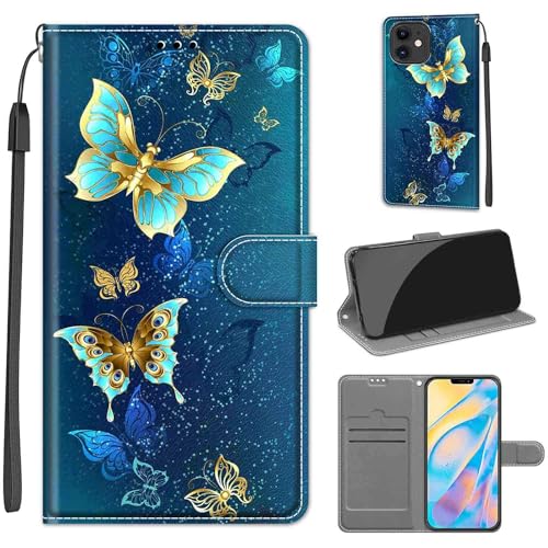 KENHONER Handyhülle für iPhone 12 Hülle, iPhone 12 Pro Hülle, Premium Leder Flip Klappbare Stoßfeste Magnetische [Standfunktion] [Kartenfächern] Schutzhülle Tasche - Schmetterling von KENHONER