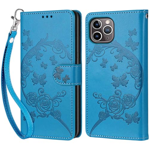 KENHONER Handyhülle für iPhone 12 Pro Max Hülle, iPhone 12 Pro Max Hülle, Premium Leder Flip Klappbare Stoßfeste Magnetische [Standfunktion] [Kartenfächern] Schutzhülle Tasche - Blau von KENHONER