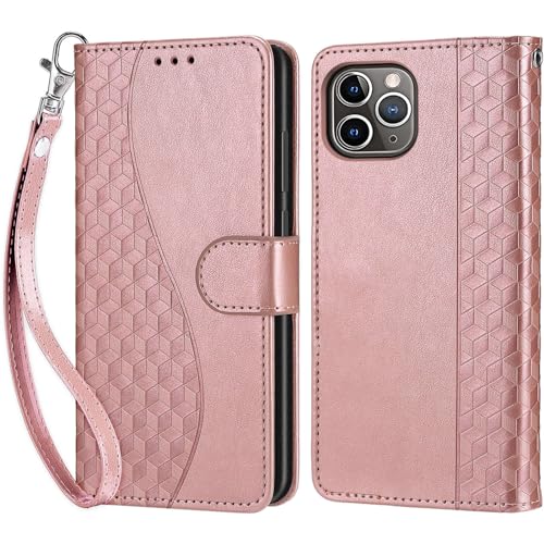 KENHONER Handyhülle für iPhone 12 Pro Max Hülle, iPhone 12 Pro Max Hülle, Premium Leder Flip Klappbare Stoßfeste Magnetische [Standfunktion] [Kartenfächern] Schutzhülle Tasche - Roségold von KENHONER