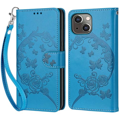 KENHONER Handyhülle für iPhone 13 / iPhone 14 Hülle, iPhone 14 Hülle, Premium Leder Flip Klappbare Stoßfeste Magnetische [Standfunktion] [Kartenfächern] Schutzhülle Tasche - Blau von KENHONER