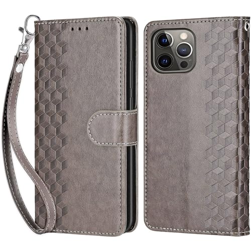 Handyhülle für iPhone 13 Pro Hülle, iPhone 13 Pro Hülle, Premium Leder Flip Klappbare Stoßfeste Magnetische [Standfunktion] [Kartenfächern] Schutzhülle Tasche - Grau von KENHONER