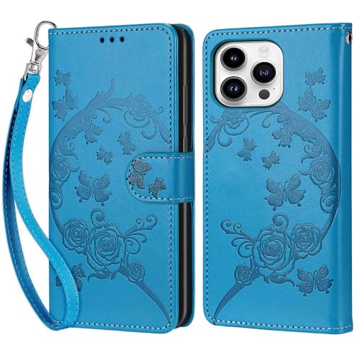 KENHONER Handyhülle für iPhone 14 Pro Hülle, iPhone 14 Pro Hülle, Premium Leder Flip Klappbare Stoßfeste Magnetische [Standfunktion] [Kartenfächern] Schutzhülle Tasche - Blau von KENHONER