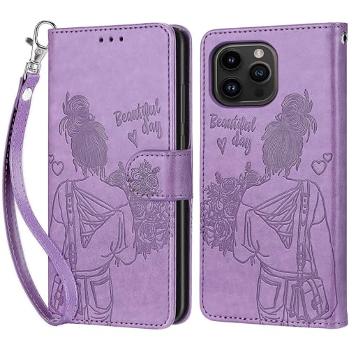 Handyhülle für iPhone 15 Pro Hülle, iPhone 15 Pro Hülle, Premium Leder Flip Klappbare Stoßfeste Magnetische [Standfunktion] [Kartenfächern] Schutzhülle Tasche - Lila von KENHONER