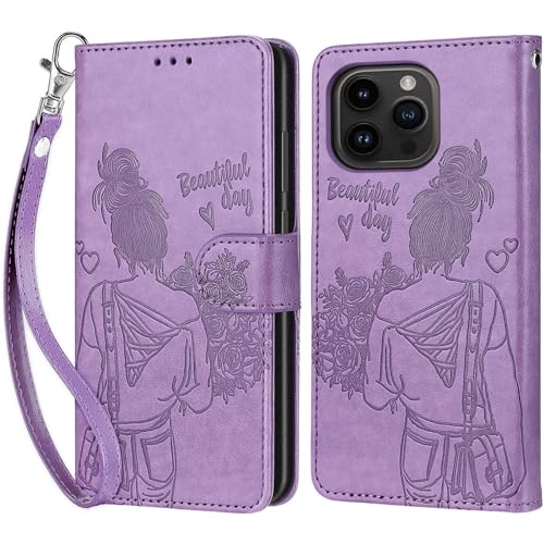 KENHONER Handyhülle für iPhone 15 Pro Max Hülle, iPhone 15 Pro Max Hülle, Premium Leder Flip Klappbare Stoßfeste Magnetische [Standfunktion] [Kartenfächern] Schutzhülle Tasche - Lila von KENHONER