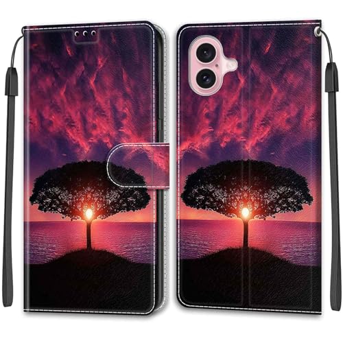 KENHONER Handyhülle für iPhone 16 Hülle, iPhone 16 Hülle, Premium Leder Flip Klappbare Stoßfeste Magnetische [Standfunktion] [Kartenfächern] Schutzhülle Tasche - Baum von KENHONER