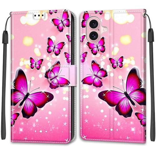 KENHONER Handyhülle für iPhone 16 Hülle, iPhone 16 Hülle, Premium Leder Flip Klappbare Stoßfeste Magnetische [Standfunktion] [Kartenfächern] Schutzhülle Tasche - Schmetterling von KENHONER