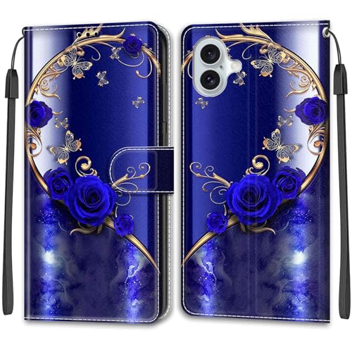 KENHONER Handyhülle für iPhone 16 Plus Hülle, iPhone 16 Plus Hüllen, Premium Leder Flip Klappbare Stoßfeste Magnetische [Standfunktion] [Kartenfächern] Schutzhülle Tasche - Schmetterling von KENHONER