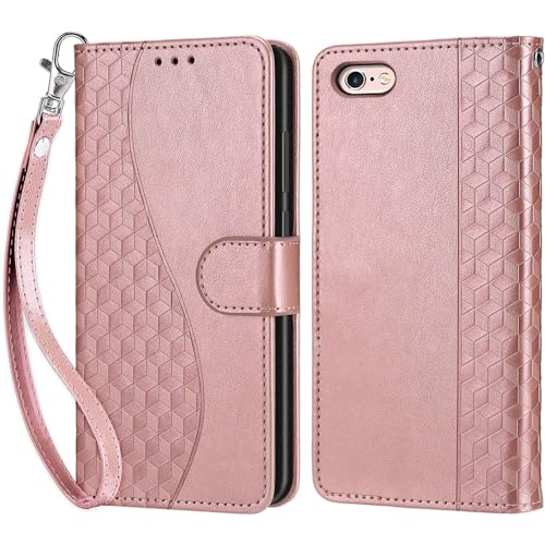 Handyhülle für iPhone 6 / iPhone 6s Hülle, iPhone 6 Hülle, Premium Leder Flip Klappbare Stoßfeste Magnetische [Standfunktion] [Kartenfächern] Schutzhülle Tasche - Roségold von KENHONER