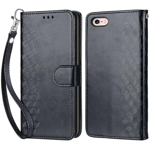 KENHONER iPhone 6 / 6s Hülle, Premium Leder Flip Klappbare Stoßfeste Magnetische [Standfunktion] [Kartenfächern] Schutzhülle Tasche - Schwarz von KENHONER