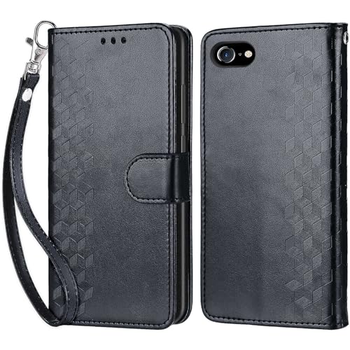 KENHONER Handyhülle für iPhone 7/8 / iPhone SE 2020 / iPhone SE 2022 Hülle, Premium Leder Flip Klappbare Stoßfeste Magnetische [Standfunktion] [Kartenfächern] Schutzhülle Tasche - Schwarz von KENHONER