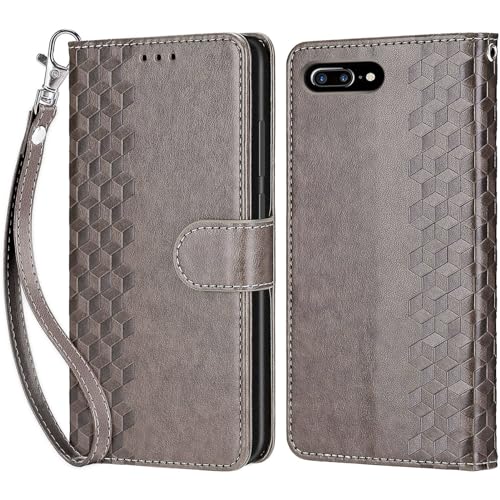 KENHONER Handyhülle für iPhone 7 Plus/iPhone 8 Plus Hülle, iPhone 7 Plus Hülle, Premium Leder Flip Klappbare Stoßfeste Magnetische [Standfunktion] [Kartenfächern] Schutzhülle Tasche - Grau von KENHONER