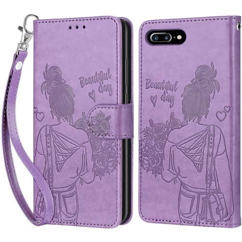 KENHONER Premium Leder Flip Klappbare Stoßfeste Magnetische [Standfunktion] [Kartenfächer] Schutzhülle Tasche für iPhone 7 Plus/iPhone 8 Plus - Lila von KENHONER