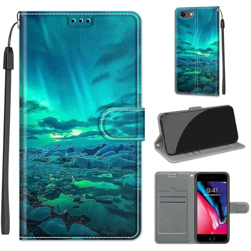 KENHONER Handyhülle für iPhone SE 2022 Hülle/SE 2020 Hülle, iPhone 8/7 Hülle, Premium Leder Flip Klappbare Stoßfeste Magnetische [Standfunktion] [Kartenfächern] Schutzhülle Tasche - Arktis von KENHONER
