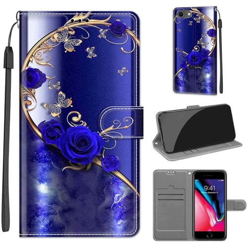 KENHONER iPhone SE 2022/SE 2020/8/7 Hülle, Premium Leder Flip Klappbare Stoßfeste Magnetische [Standfunktion] [Kartenfächern] Schutzhülle Tasche - Schmetterling von KENHONER