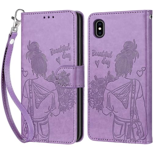 KENHONER Handyhülle für iPhone X/iPhone XS Hülle, iPhone X Hülle, Premium Leder Flip Klappbare Stoßfeste Magnetische [Standfunktion] [Kartenfächern] Schutzhülle Tasche - Lila von KENHONER