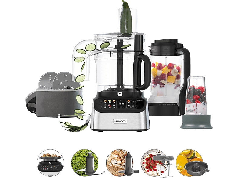 KENWOOD Multipro One Touch FDM73.850SS Kompaktküchenmaschine gebürstetes Metall/Schwarz (Rührschüsselkapazität: 3 l, 1000 Watt) von KENWOOD