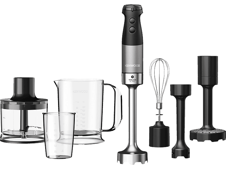 KENWOOD Triblade XL Pro HBM80.327BK Stabmixer Schwarz/Anthrazit (1200 Watt, 500 ml Zerkleinerer, 600 Mix- und Messbecher) von KENWOOD
