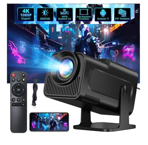 Beamer, Mini Projektor, 4K 1080P Android 11.0 WiFi 6 BT5.0 Mini Beamer, 390ANSI Auto Trapezkorrektur, 180° Rotatable, Sprachassistent, Smart Beamer, Tragbarer Projektor für Heimkino/Outdoor von KEPEAK