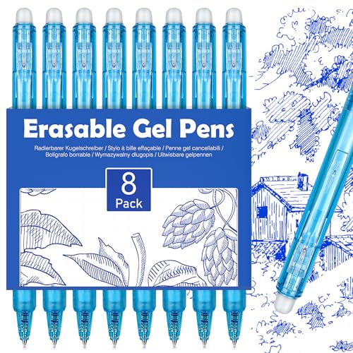 KERIFI Radierbarer Kugelschreiber Tintenroller Radierbar, Kugelschreiber Radierbar, Radierbarer Tintenroller Löschbarer Gelschreiber Radierstift (Blau - Einziehbar) von KERIFI