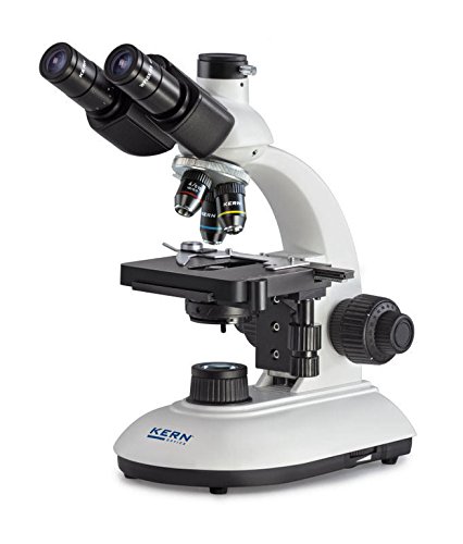 Durchlichtmikroskop [Kern OBE 104] Das Robuste für Ihre Anwendung in Schule, Ausbildung oder Labor, Optisches System: Achromatisch, Tubus: Trinokular, Objektiv: 4x / 10x / 40x, Beleuchtung: 3W LED von KERN