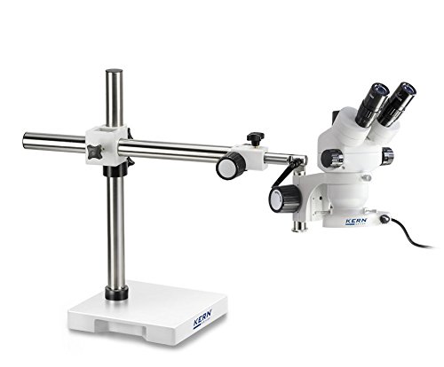 KERN Optics Stereomikroskop-Set mit Grobtriebsknopf Einstellbares Drehmoment der Handräder, Teleskoparm mit Platte, Trinokular Tubus, 0.7x - 4.5x Objektiv, 4.5W-LED-Ringlicht von KERN