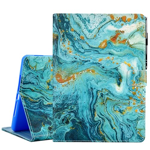 KEROM Hülle für Fire HD 10 und Fire HD 10 Plus Tablet (11. Generation, 2021) - Premium PU Leder Stand Case Schutzhülle mit Auto Schlaf/Wach Funktion, Grüner Marmor von KEROM