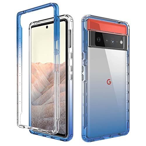 KERUN Hülle für Google Pixel 6 Pro, Allround 360° Handyhülle, Ultradünne Transparente Hybrid Hart PC/TPU Silikonhülle, Langlebige Stoßfeste Zerlegen Cover Schutzhülle. Blau von KERUN