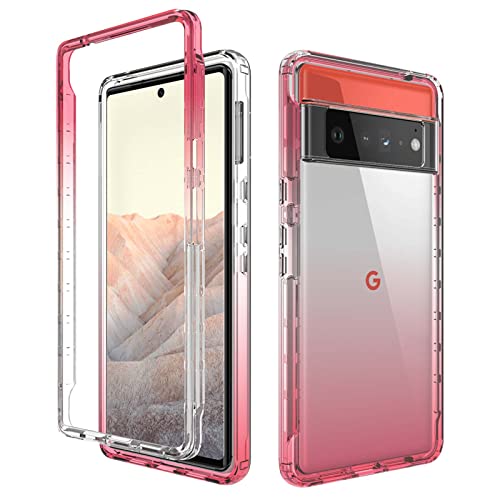 KERUN Hülle für Google Pixel 6 Pro, Allround 360° Handyhülle, Ultradünne Transparente Hybrid Hart PC/TPU Silikonhülle, Langlebige Stoßfeste Zerlegen Cover Schutzhülle. Rot von KERUN