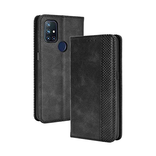 KERUN Hülle für OnePlus Nord N10 5G, Leder Flip Klappbar Lederhülle, TPU Folio Flip Wallet Cover Stand [Kartenslots] Schutzhülle Case für OnePlus Nord N10 5G. Schwarz von KERUN