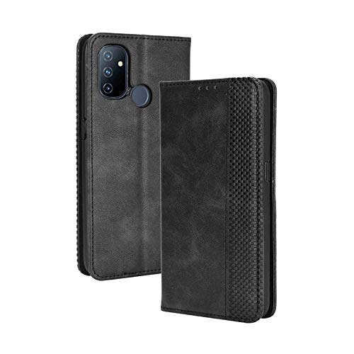 KERUN Hülle für OnePlus Nord N100, Leder Flip Klappbar Lederhülle, TPU Folio Flip Wallet Cover Stand [Kartenslots] Schutzhülle Case für OnePlus Nord N100. Schwarz von KERUN