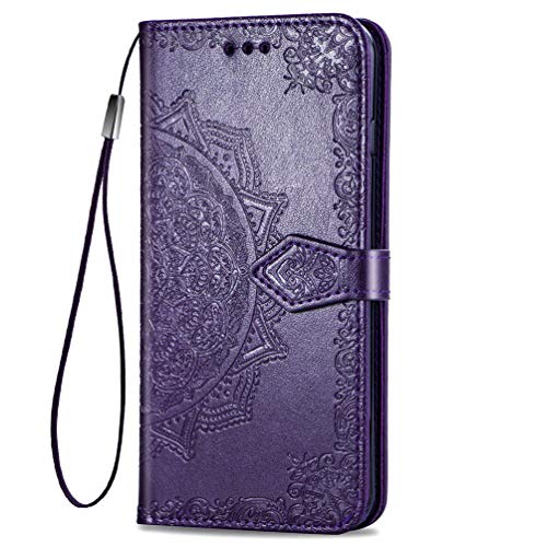 KERUN Hülle für Samsung Galaxy A41 Flip Lederhülle, 3D Mandala Muster Geprägte Prägung Handyhülle, Premium Leder Brieftasche Handytasche Schutzhülle mit Kartenfach Standfunktion.Lila von KERUN