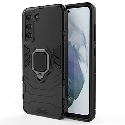 KERUN Hülle für Samsung Galaxy S21 FE Hülle mit 360 Grad Ring Halter, Armor Handyhülle [PC+TPU] Hybrid Bumper Schutzhülle [Funktioniert Mit Magnetischer Autohalterung]. Schwarz von KERUN