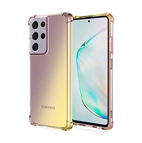 KERUN Hülle für Samsung Galaxy S21 Ultra Hülle, HD Transparent Anti-Gelb Glas Crystal Clear Weiche Silikon Handyhülle, Soft TPU Case Schock-Absorption Schutzhülle (Schwarz/Gold) von KERUN