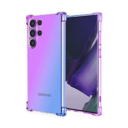 KERUN Hülle für Samsung Galaxy S22 Ultra Hülle, HD Transparent Anti-Gelb Glas Crystal Clear Weiche Silikon Handyhülle, Soft TPU Case Schock-Absorption Schutzhülle (Lila/Blau) von KERUN