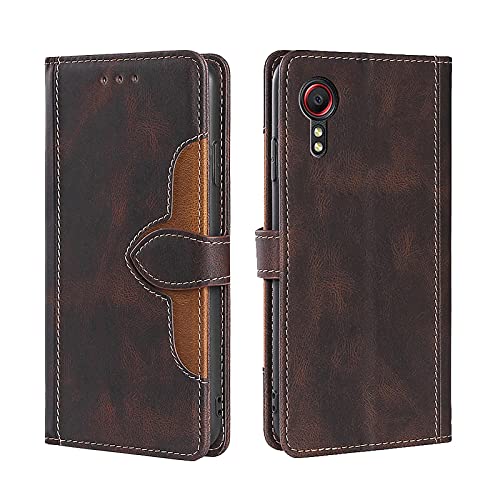 KERUN Hülle für Samsung Galaxy Xcover 5, Leder Flip Klappbar Lederhülle, TPU Folio Flip Wallet Cover Stand [Kartenslots] Schutzhülle Case für Samsung Galaxy Xcover 5 Braun von KERUN