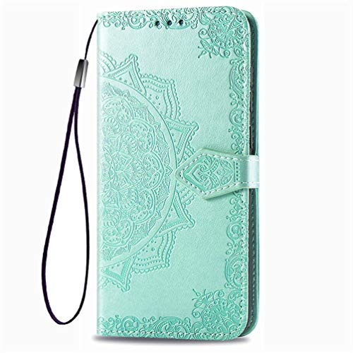 KERUN Hülle für Vivo Y70 Flip Lederhülle, 3D Mandala Muster Geprägte Prägung Handyhülle, Premium Leder Brieftasche Handytasche Schutzhülle mit Kartenfach Standfunktion.Grün von KERUN