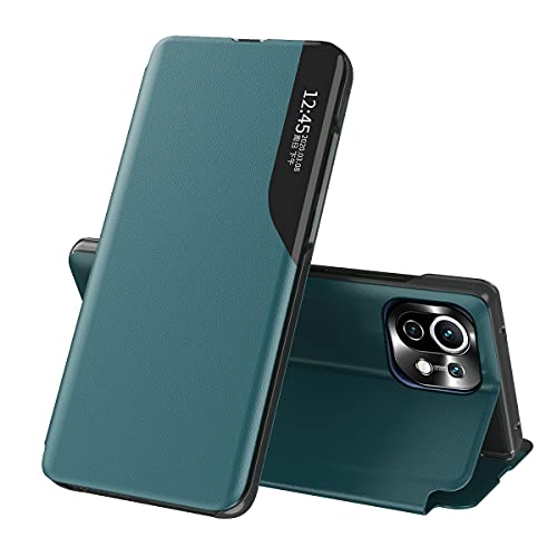 KERUN Hülle für Xiaomi Mi 11 Lite 4G / 5G Flip Phone, Robuste PU Leder Telefonkasten, Ultra Dünn Transparent Faltbare Schutzhülle, Kratzfeste Stoßfeste Smartphone-Hülle. Grün von KERUN